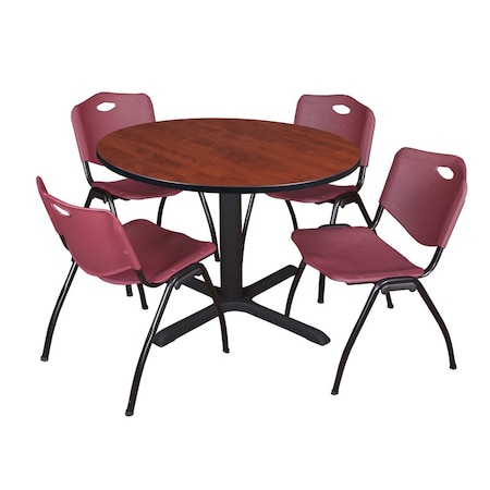 Cain Cain Round Table & Chair Set, Wood, Metal, Plastic Top, Cherry TB48RNDCH47BY